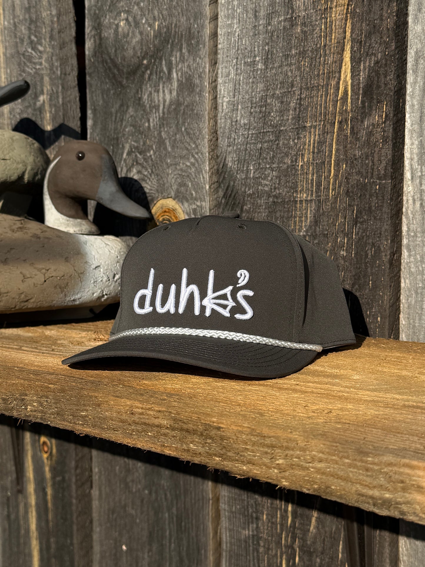 Green embroidered duhk's logo hat. Snap back Richardson 258
